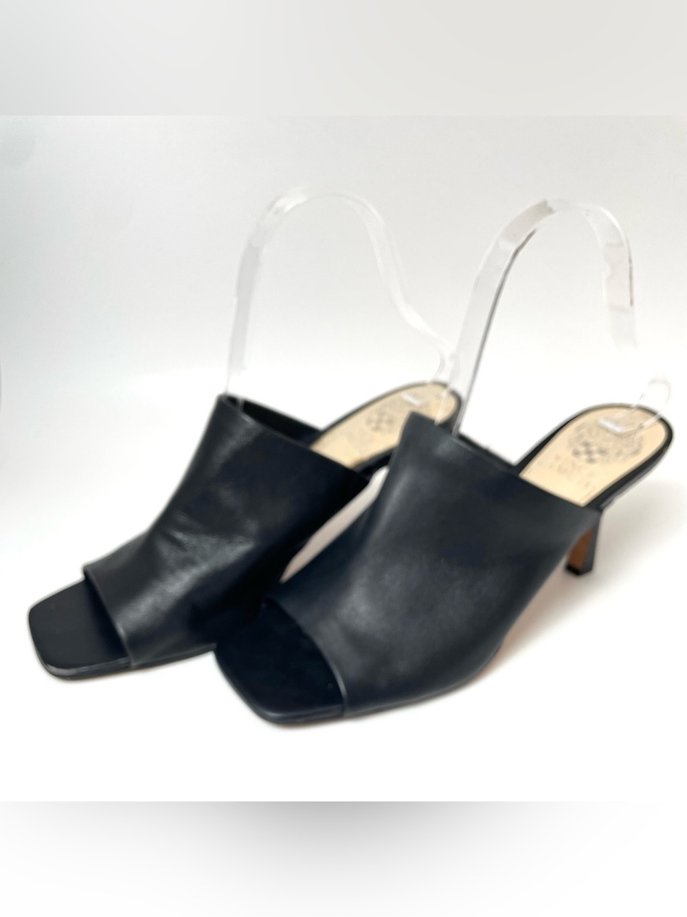 Vince Camuto Black Leather Open-Toe Heels